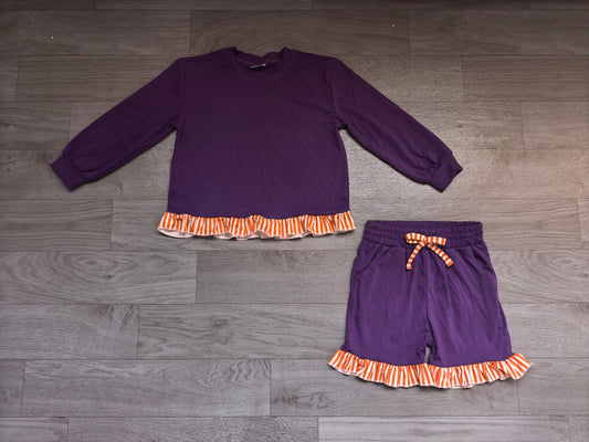 Purple cotton orange stripe top shorts girls clothing