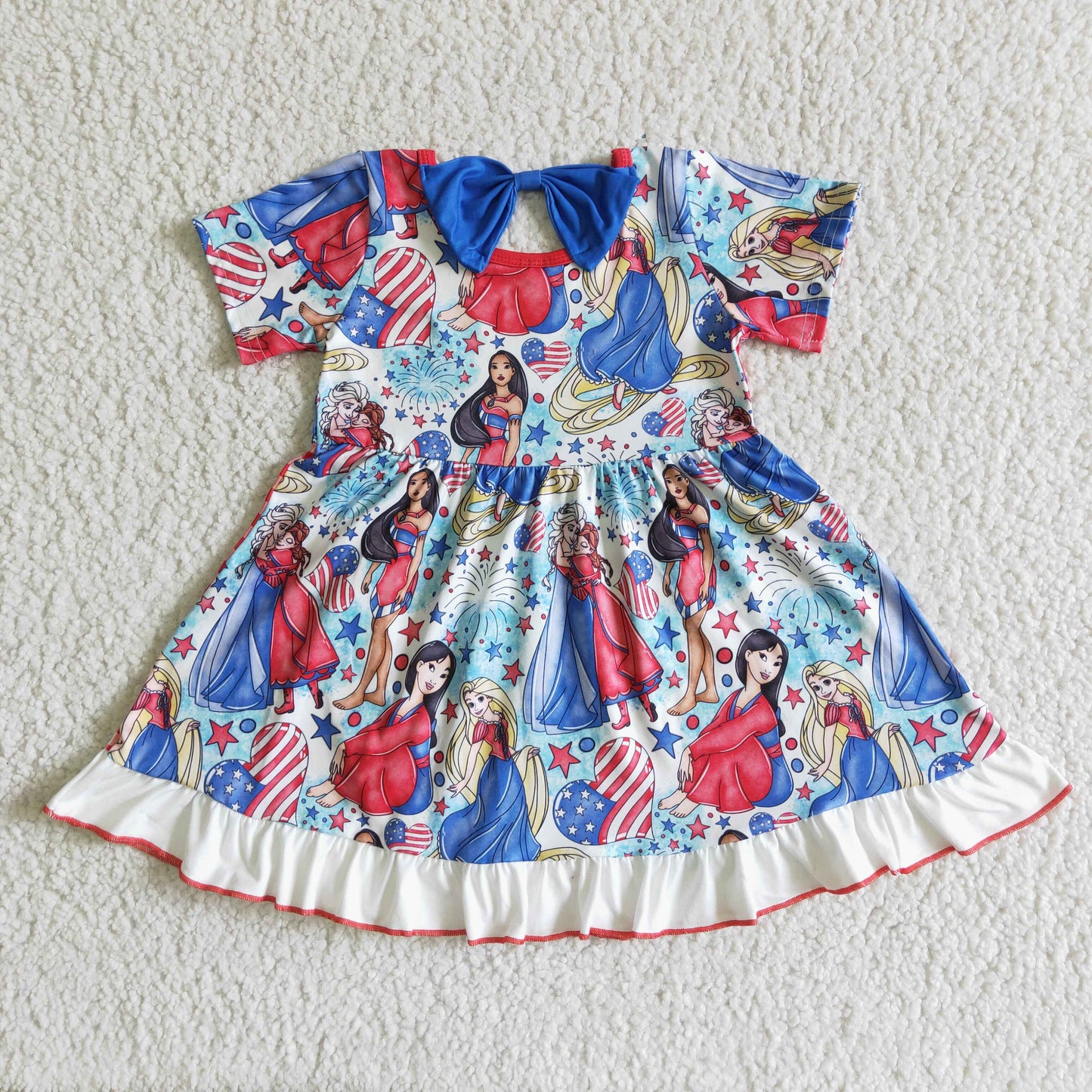 Short sleeve cute print princess baby girls 4th of july dresses