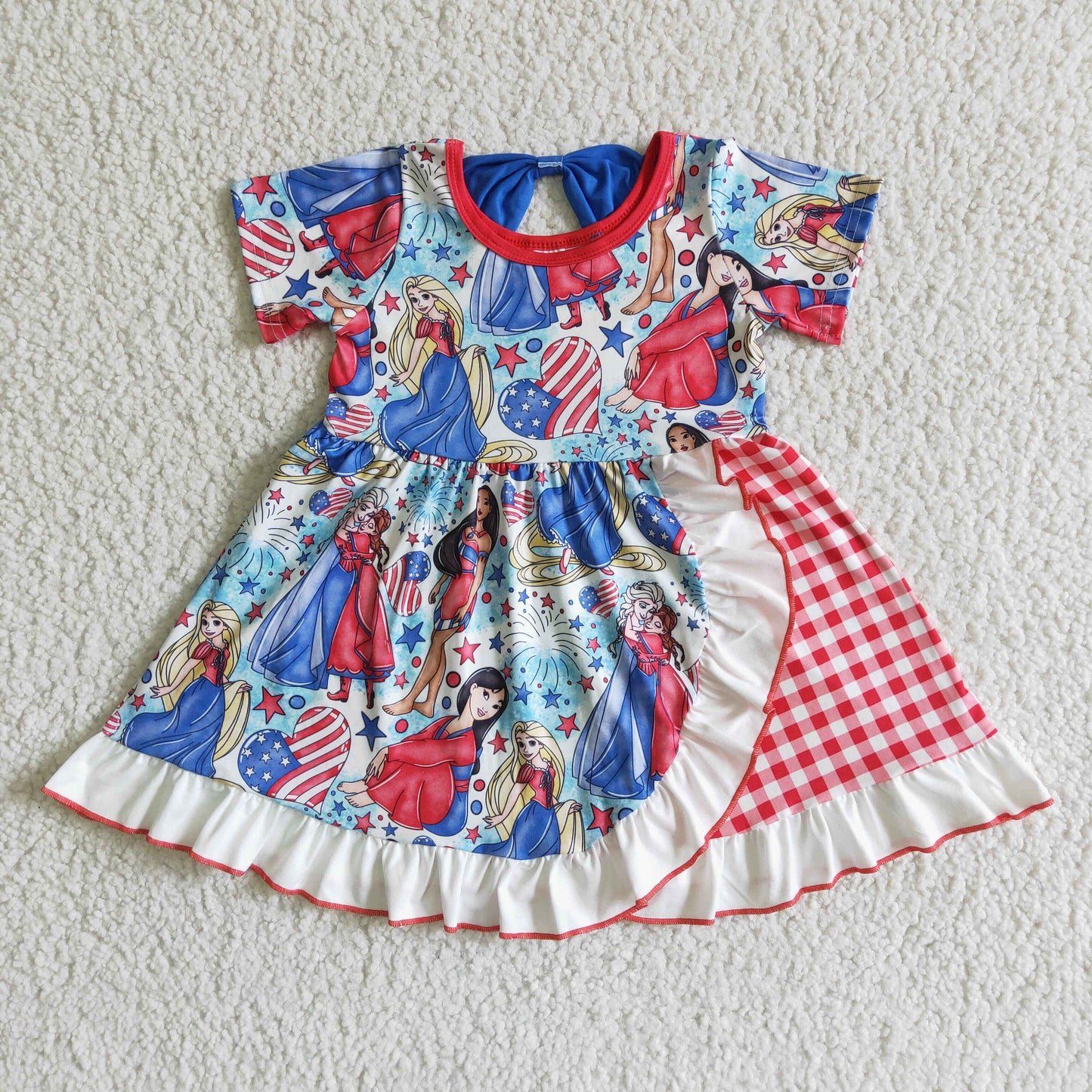 Short sleeve cute print princess baby girls 4th of july dresses