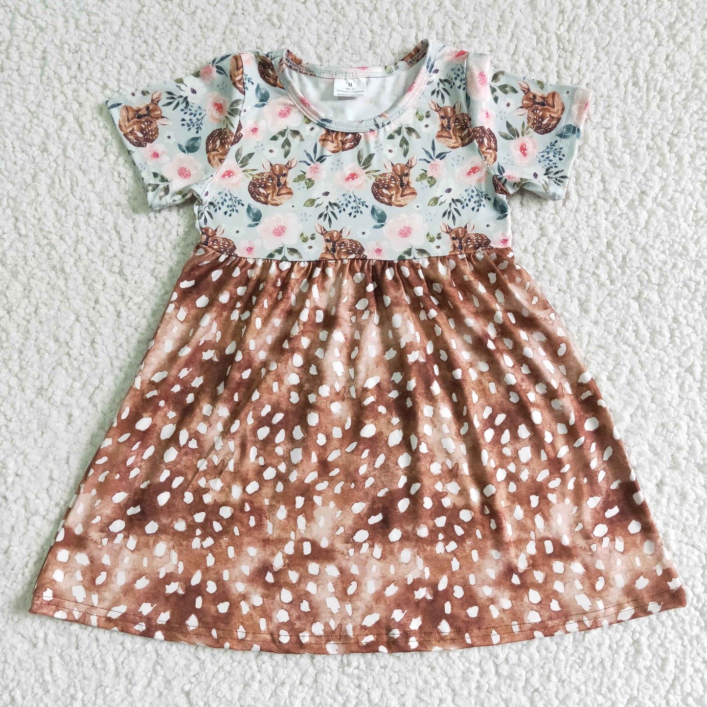 Deer print short sleeve children girls summer dresses