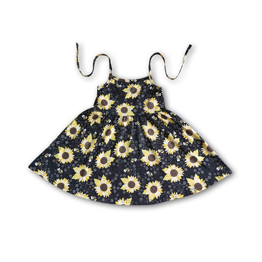 Sleeveless sunflower bee kids girls summer twirl dresses