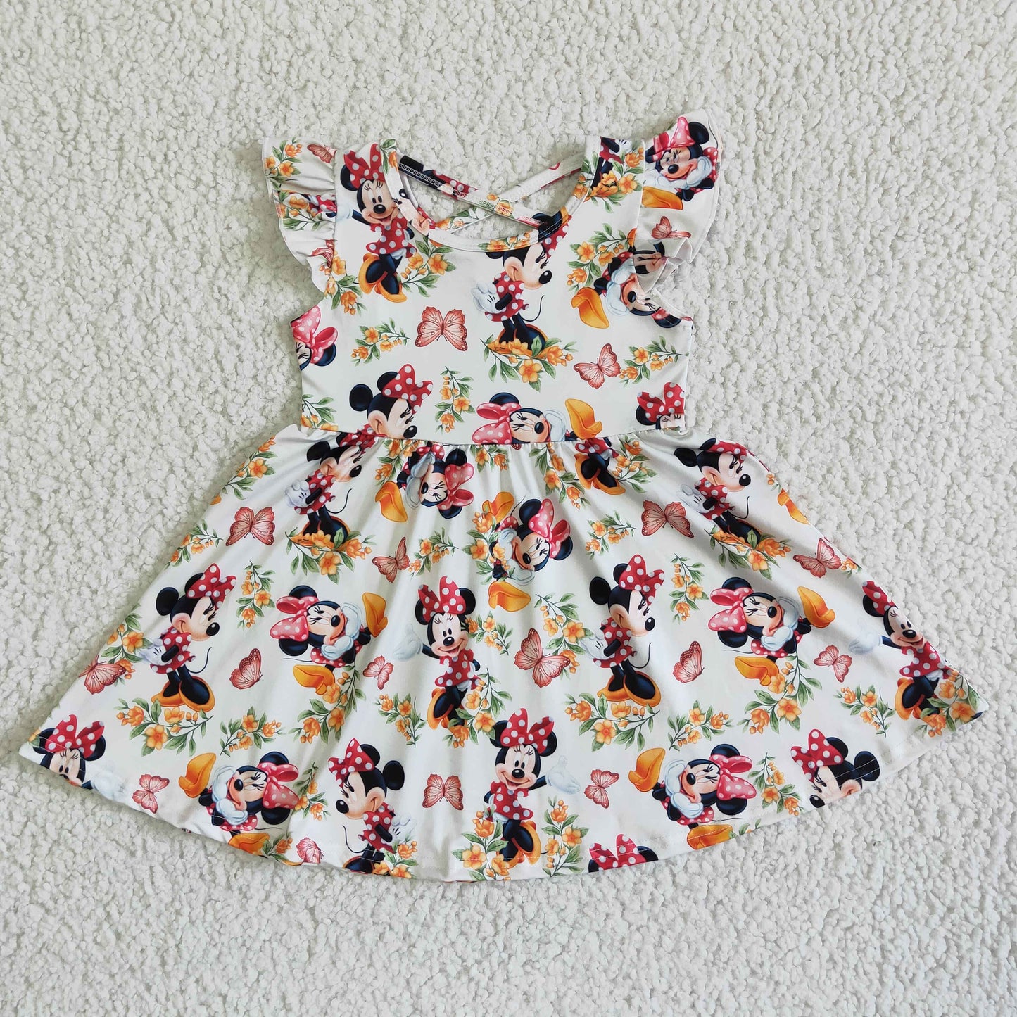 Flutter sleeve cute mouse baby girls summer twirl dresses