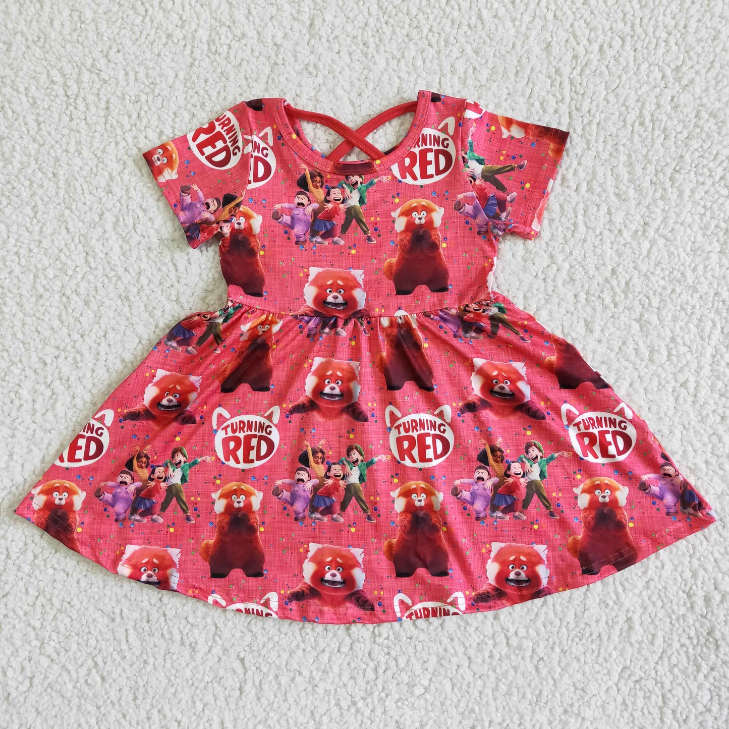 Short sleeve cute red baby girls summer twirl dresses