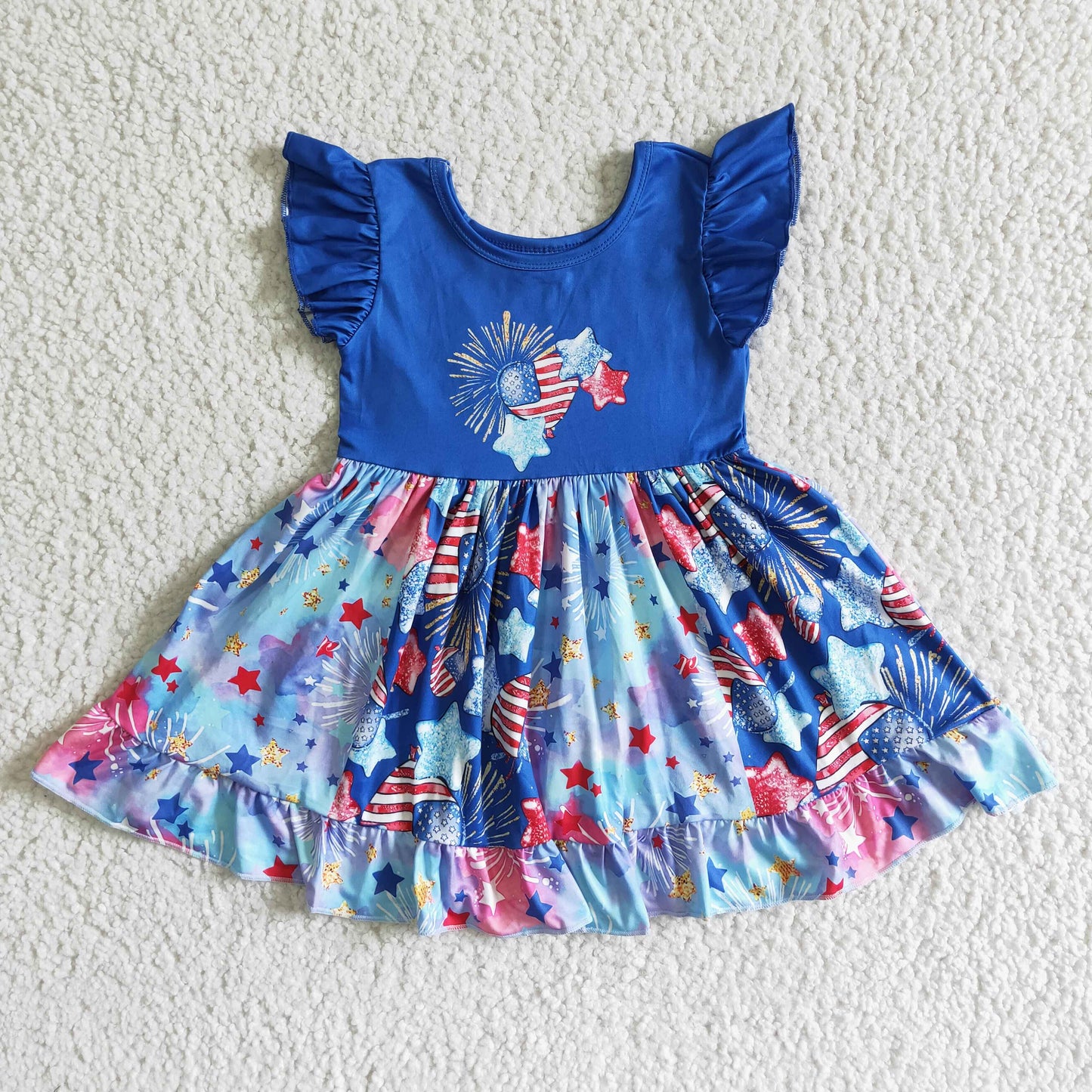 Flutter sleeve baby girls panel 4th of july twirl dresses