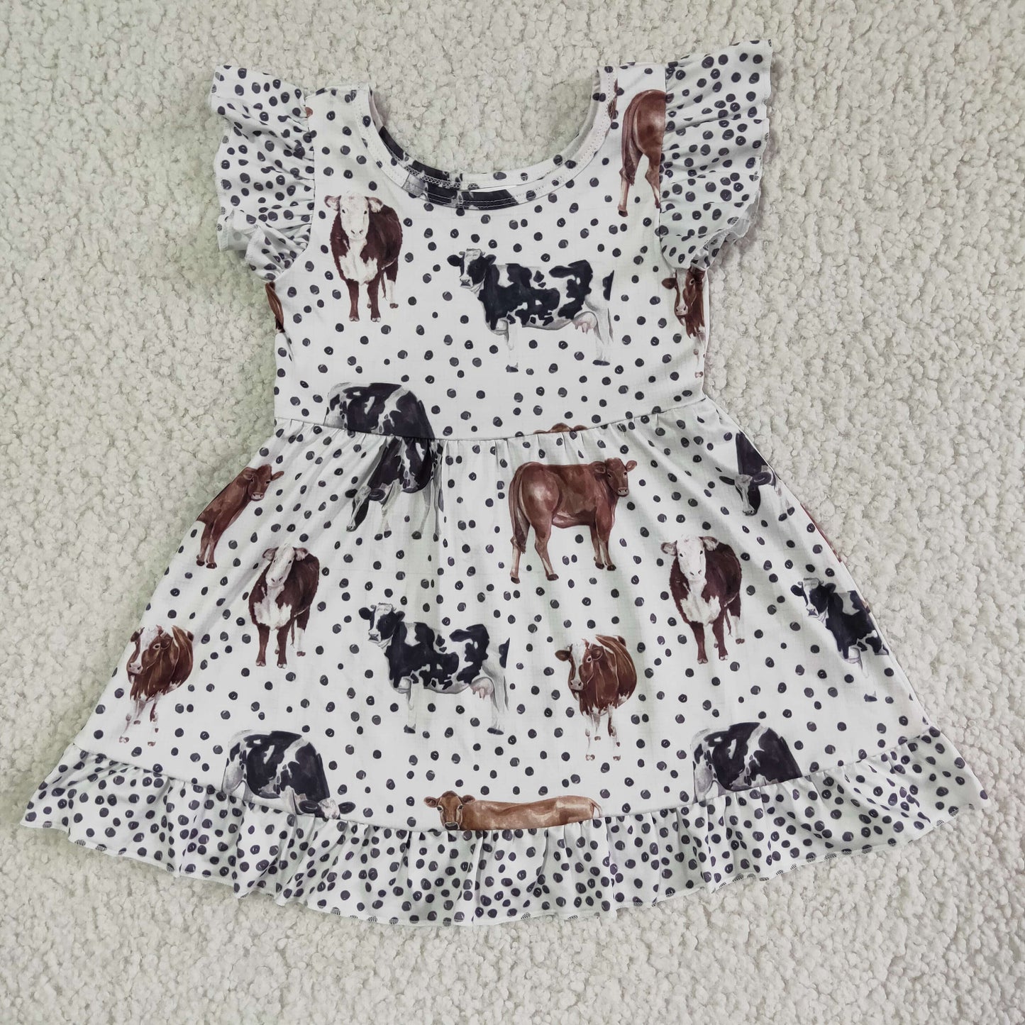 Polka dots cow print kids girls farm dresses