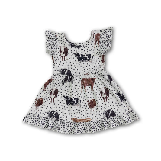 Polka dots cow print kids girls farm dresses