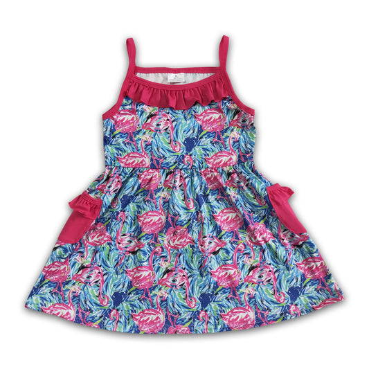 Sleeveless flamingo pocket baby girls summer dress