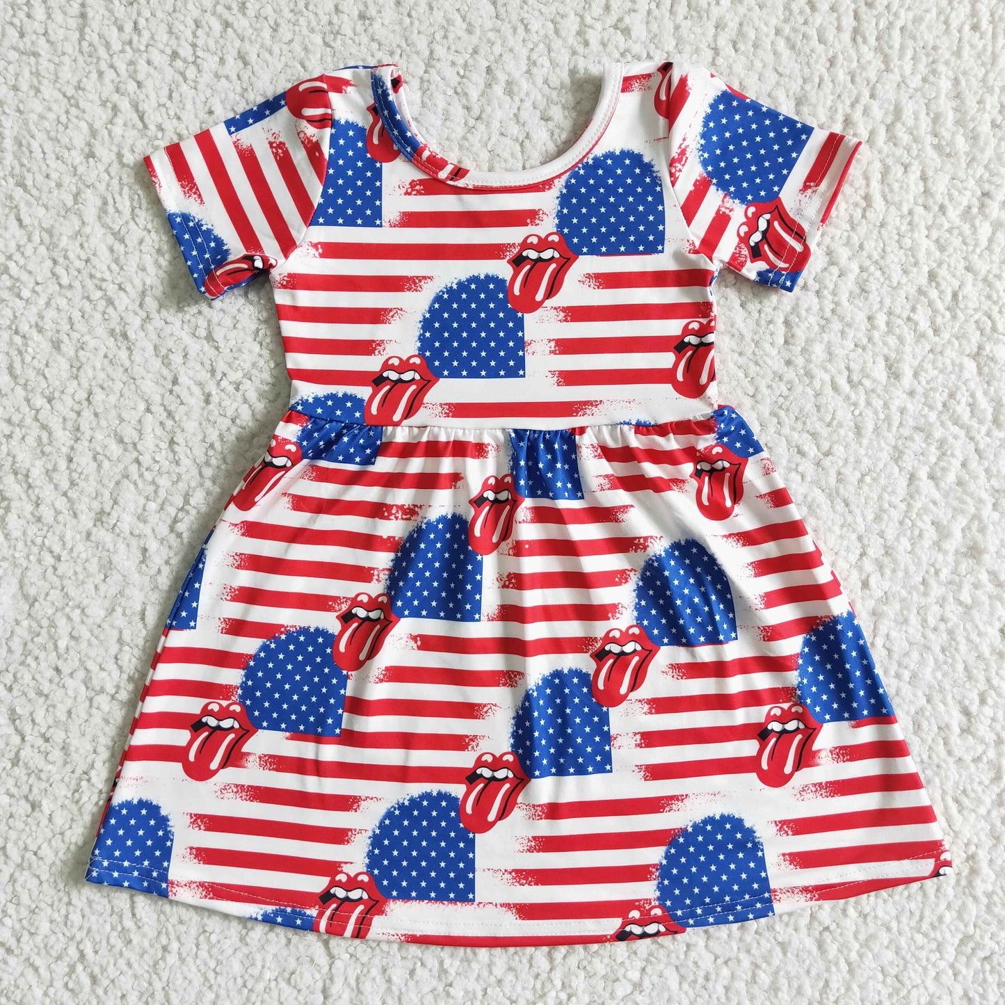 Tongue flag short sleeve singer baby girls 4th of july dresses