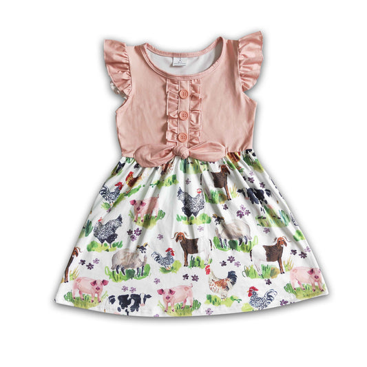 Pink flutter sleeve baby girls farm dresses