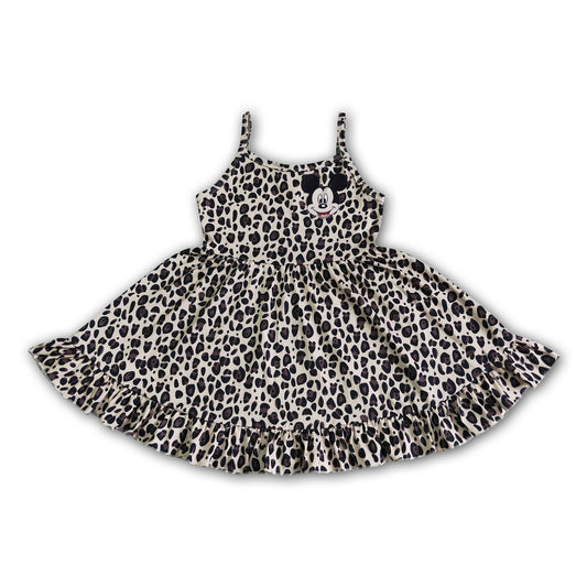 Leopard sleeveless kids girls summer dresses