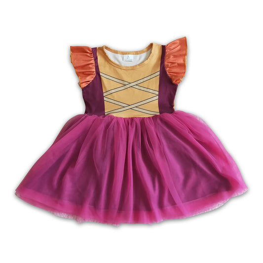 Flutter sleeve solid tulle girls witches Halloween dresses