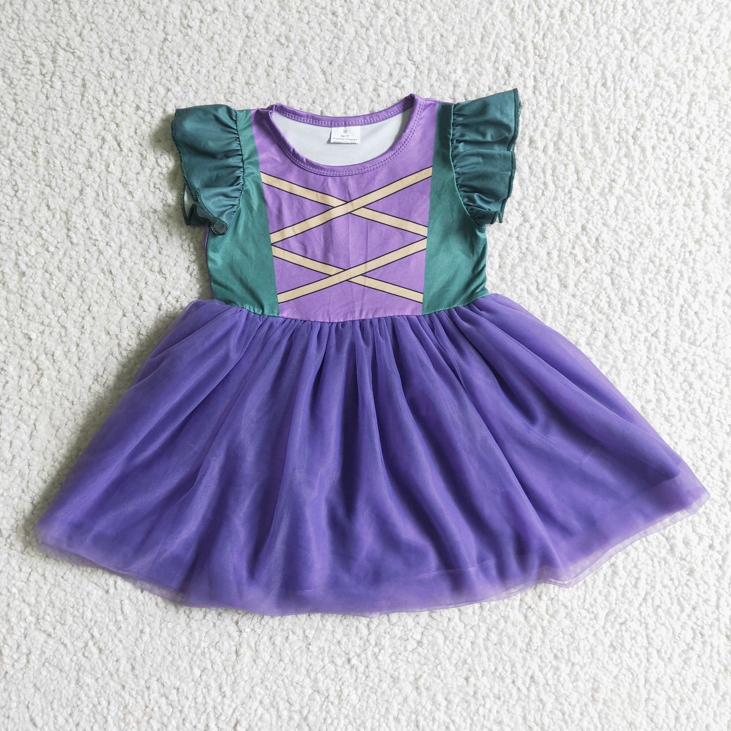 Flutter sleeve green purple tulle girls witches Halloween dresses