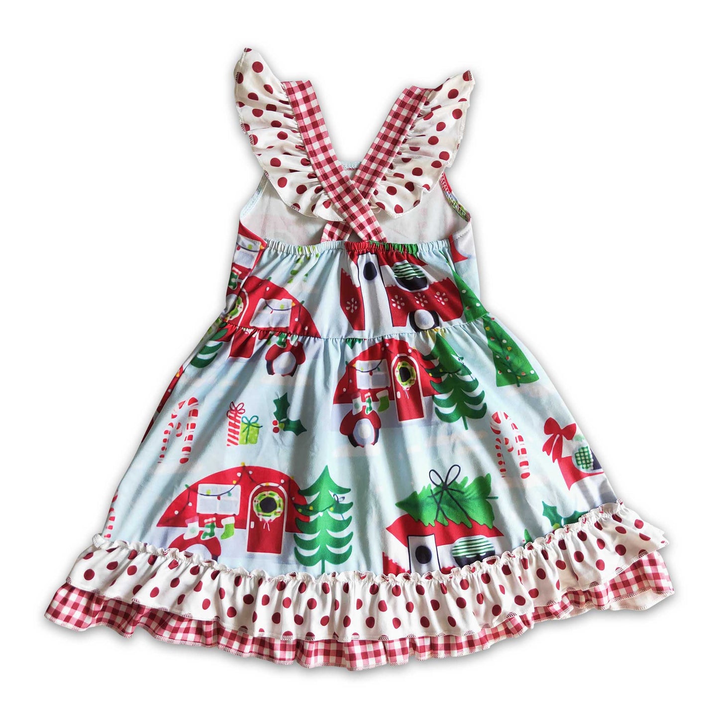 Camping Christmas tree flutter sleeves baby girls dresses