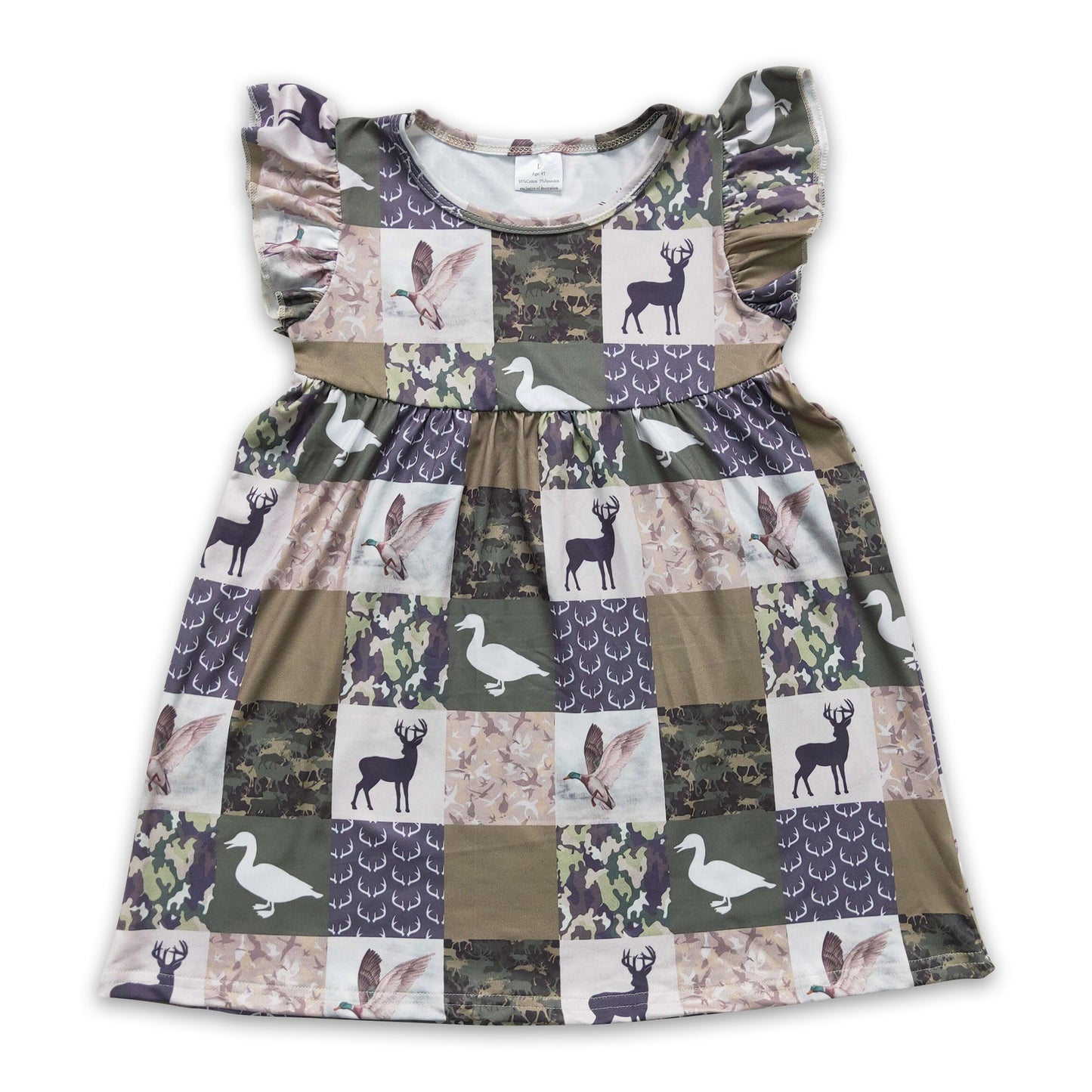 Flutter sleeves deer duck camo patchwork kids girls hunting dress