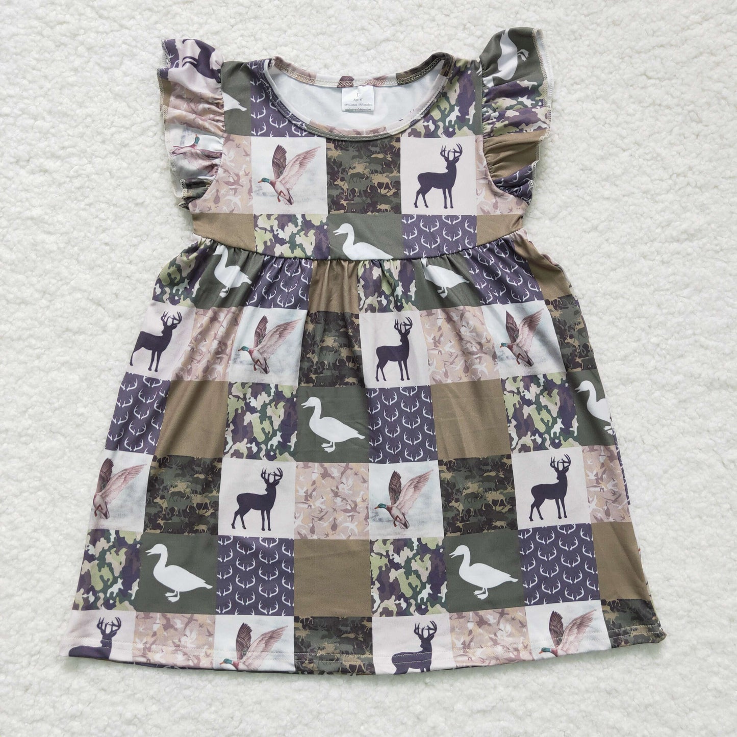 Flutter sleeves deer duck camo patchwork kids girls hunting dress