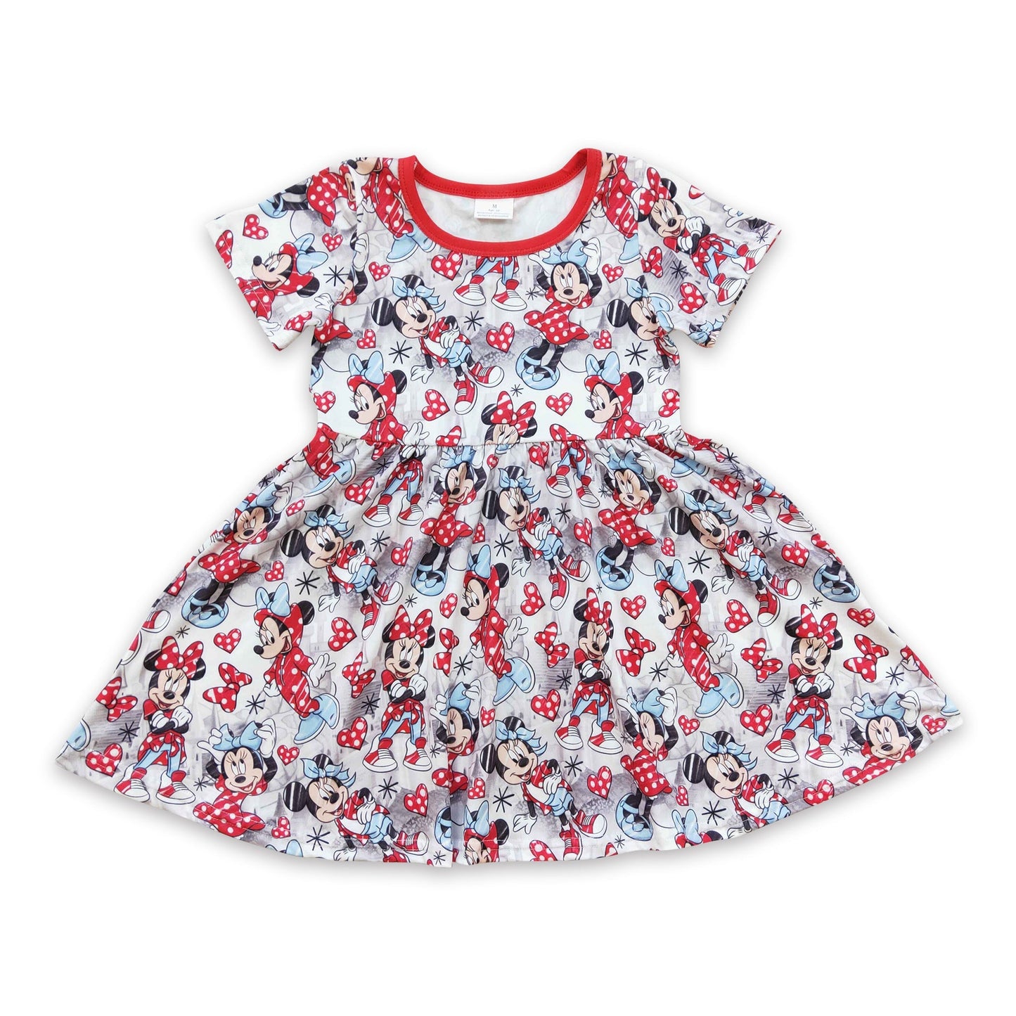 Short sleeves polka dots mouse heart baby girls valentine's dresses