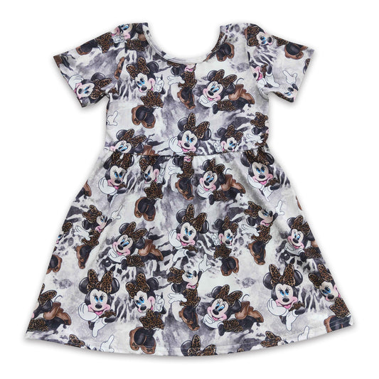 Short sleeves leopard mouse baby girls summer dress