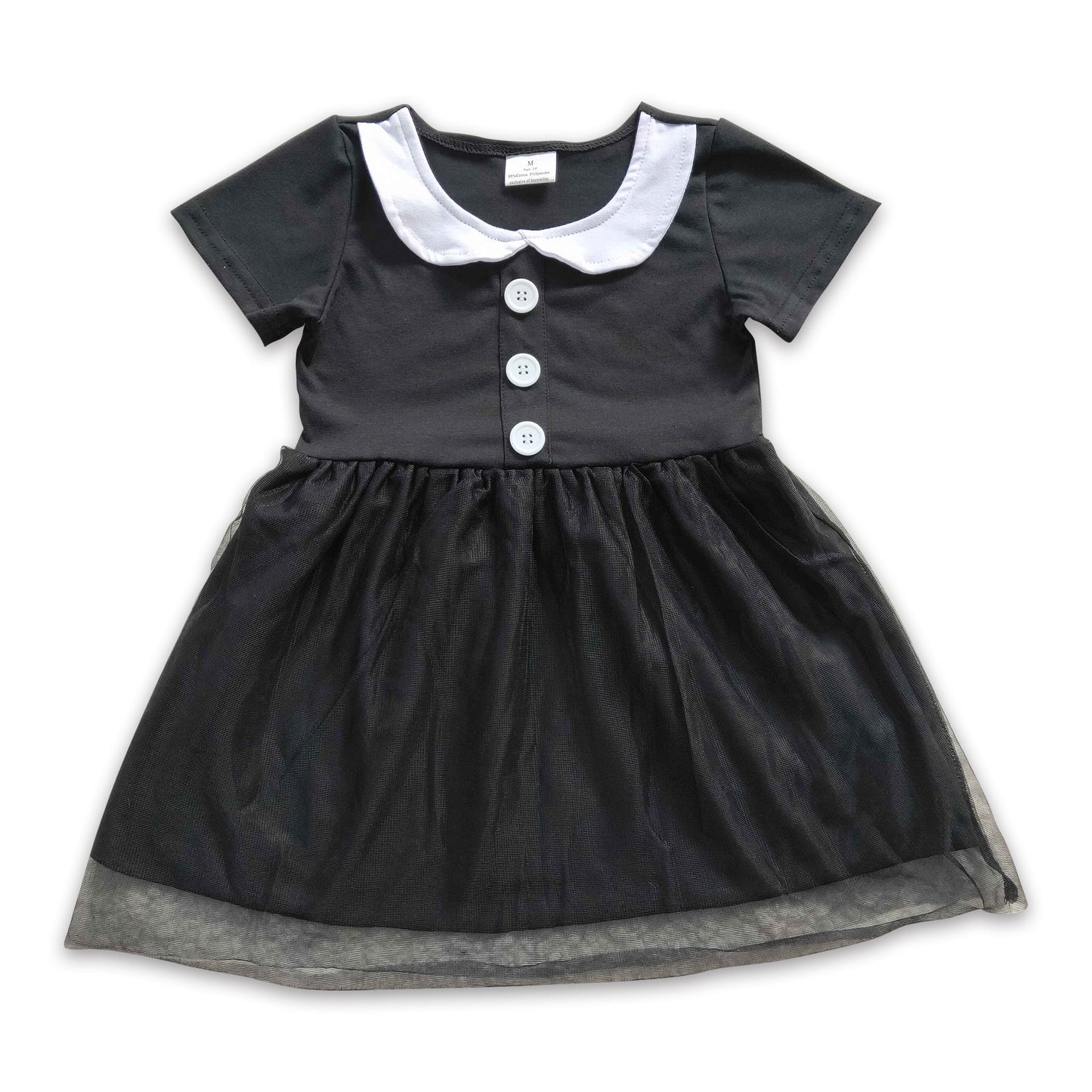 Black short sleeves tulle kids girls dresses