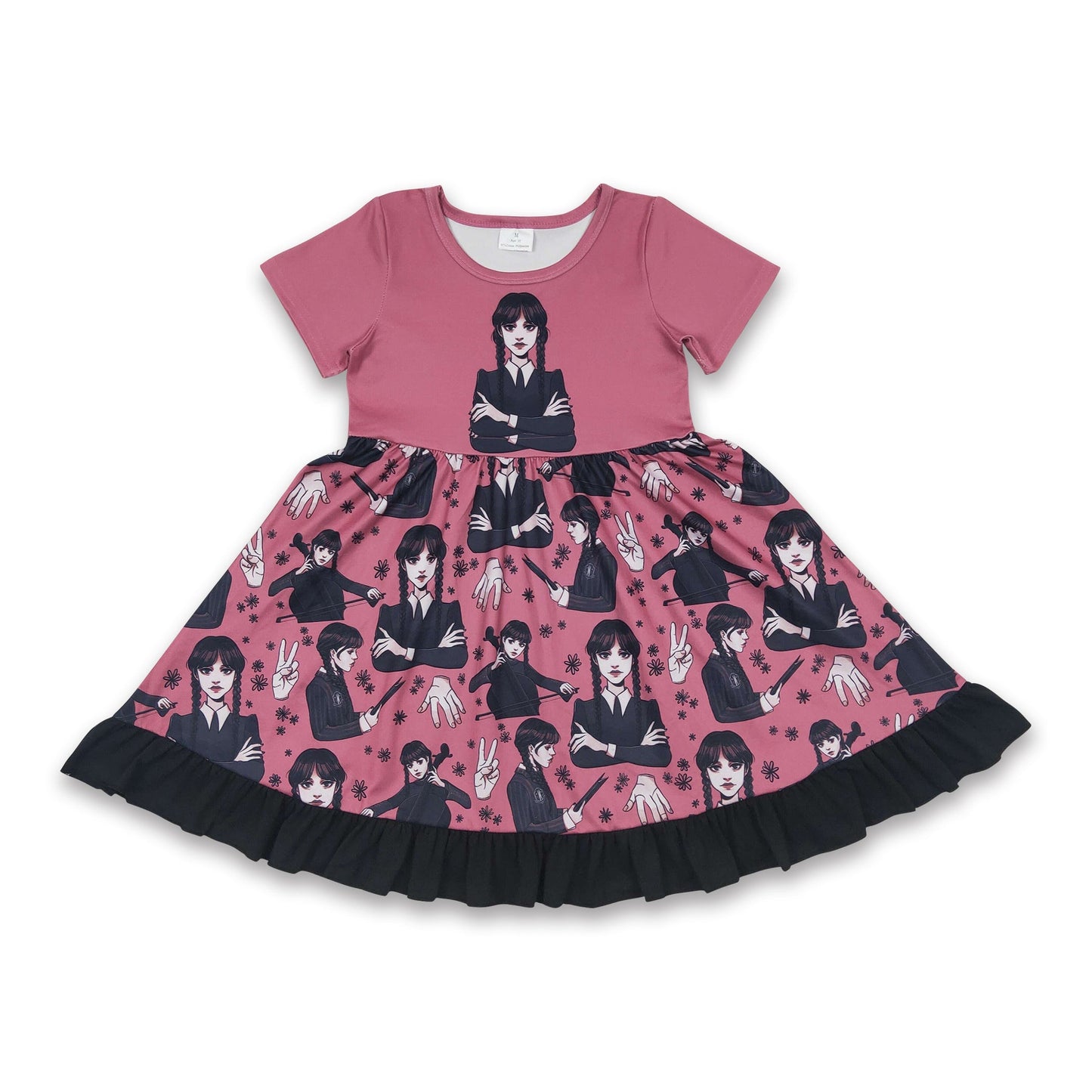 Short sleeves black movie baby girls twirl dresses