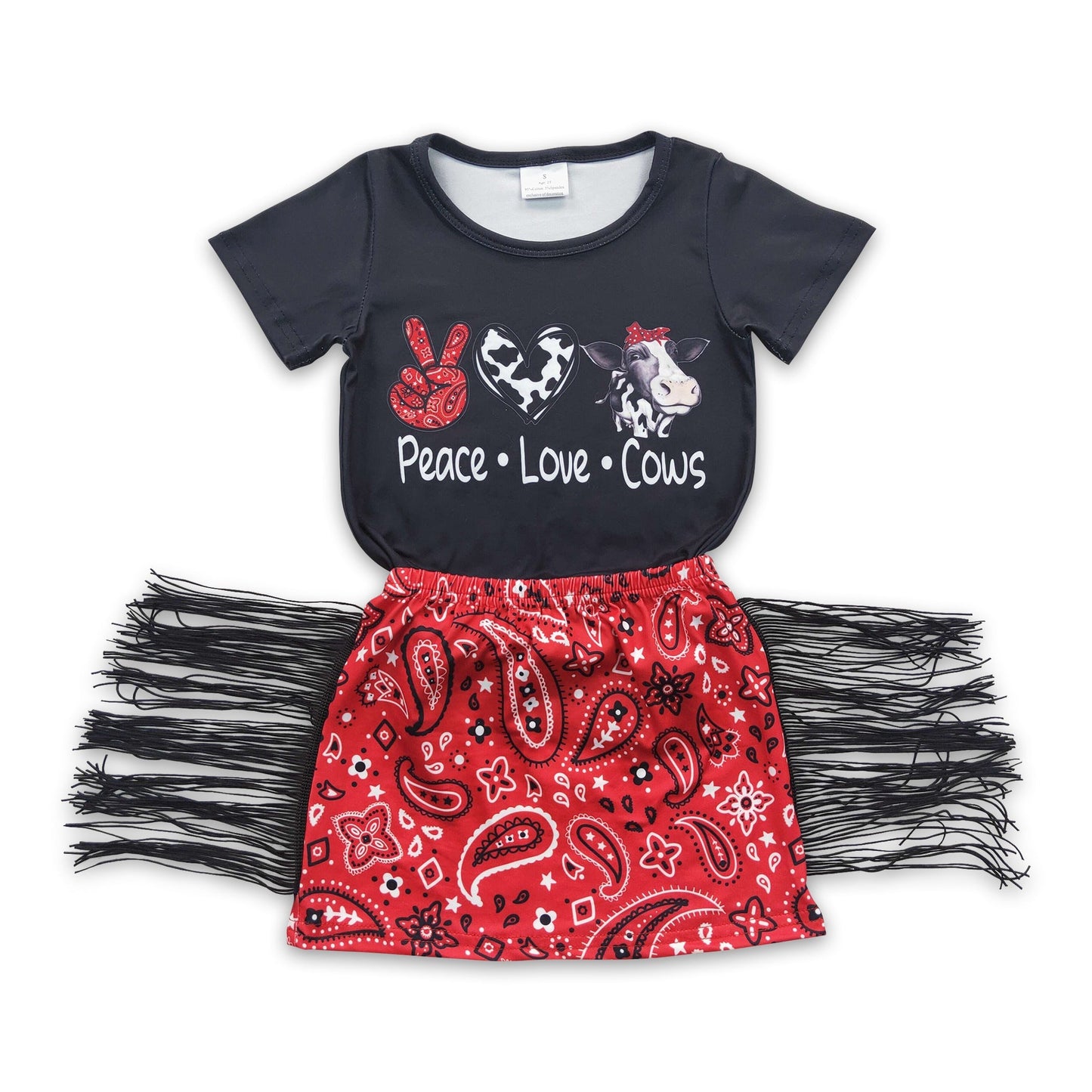 Peace love cows tassels skirt girl set