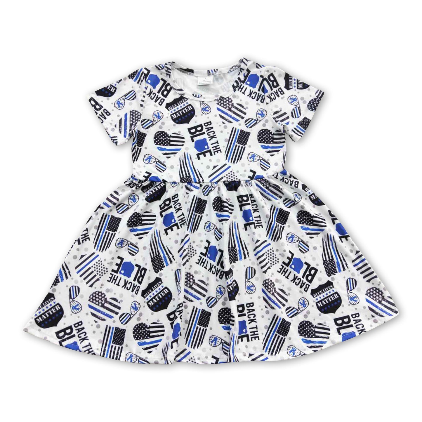 Back the blue flag heart glasses baby girls dresses