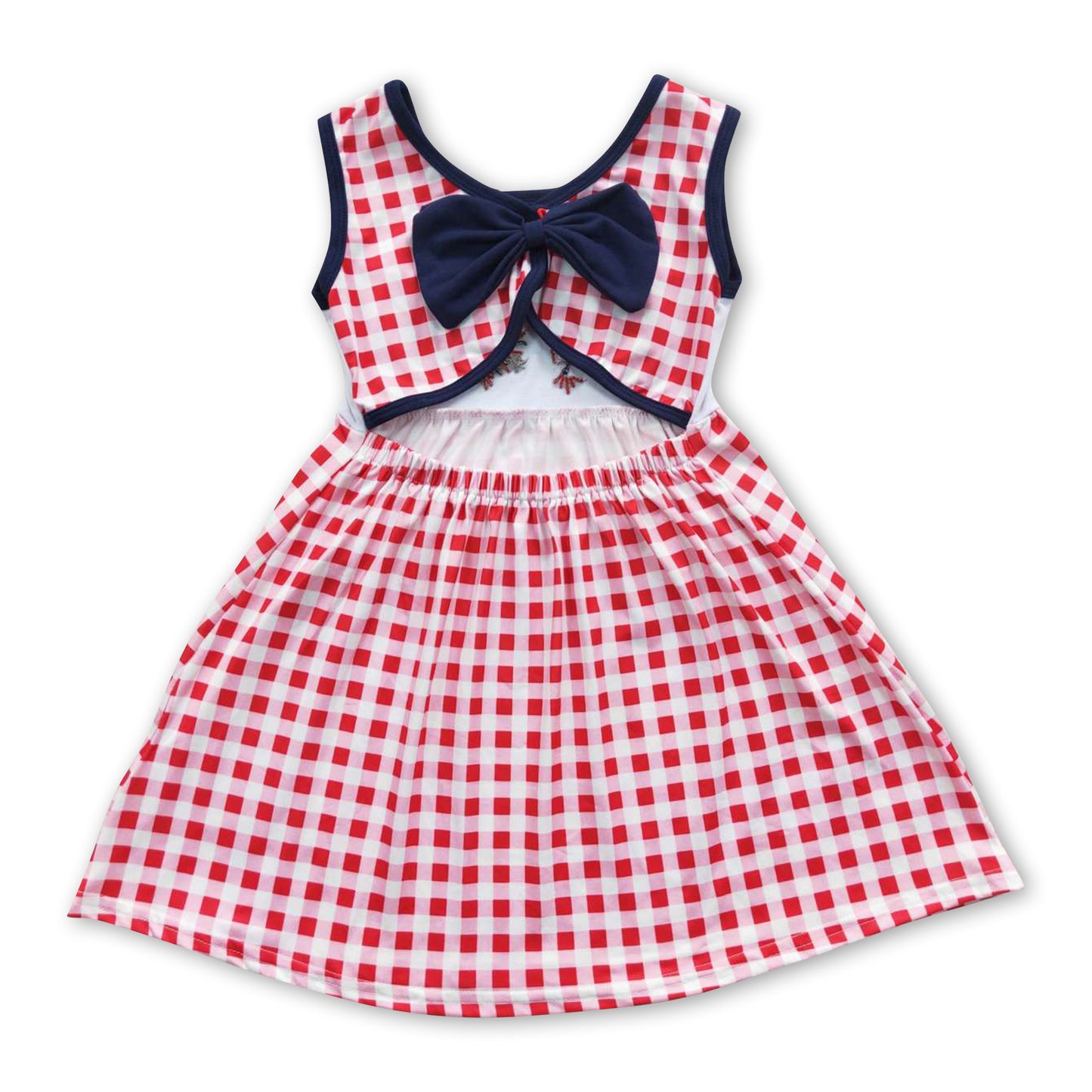 Red plaid firework flag baby girls 4th of july dress