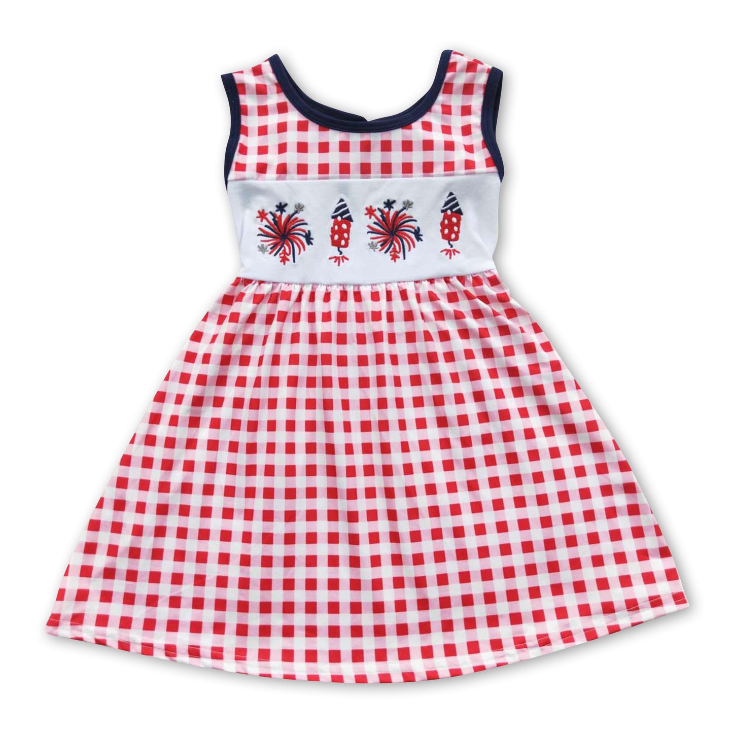 Red plaid firework flag baby girls 4th of july dress