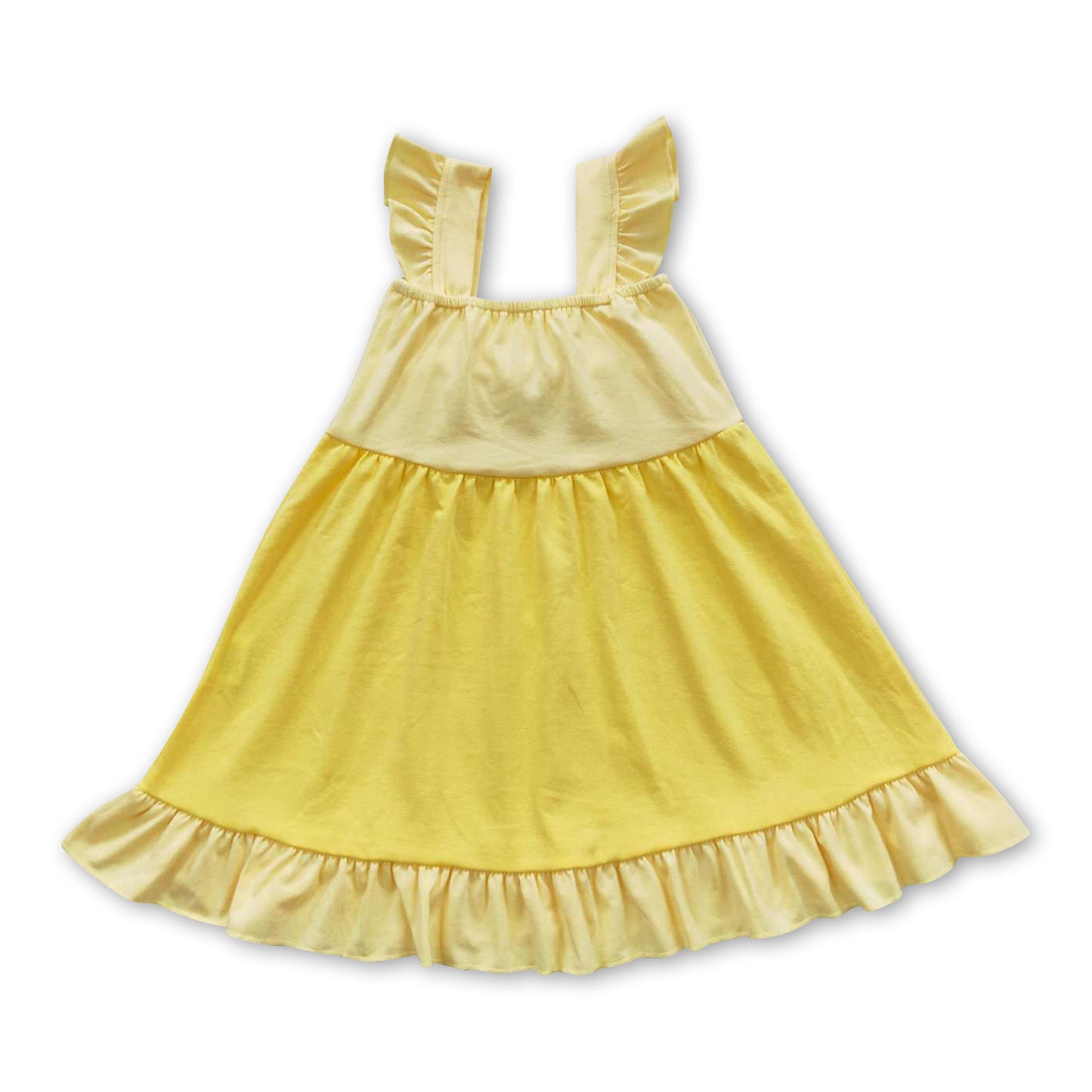 Yellow bow flutter sleeves princess baby girls dress