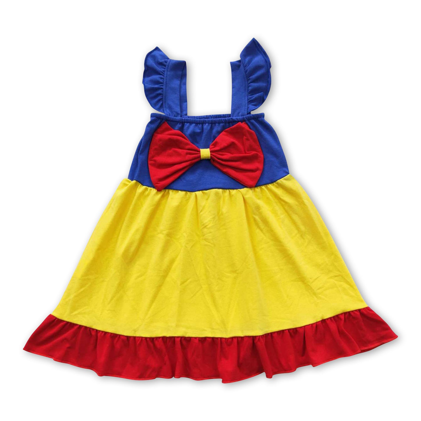 Red bow yellow blue flutter sleeves princess baby girls dress