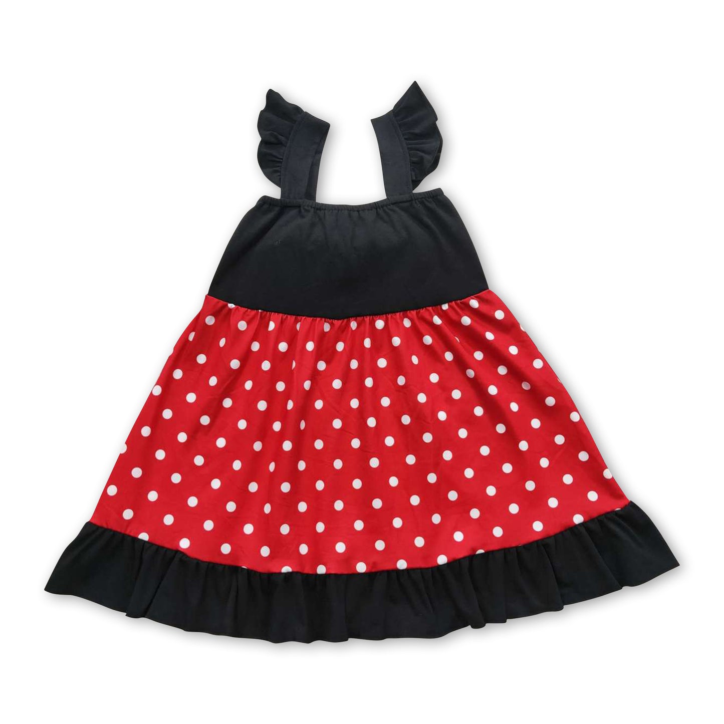 Red polka dots bow flutter sleeves princess baby girls dress