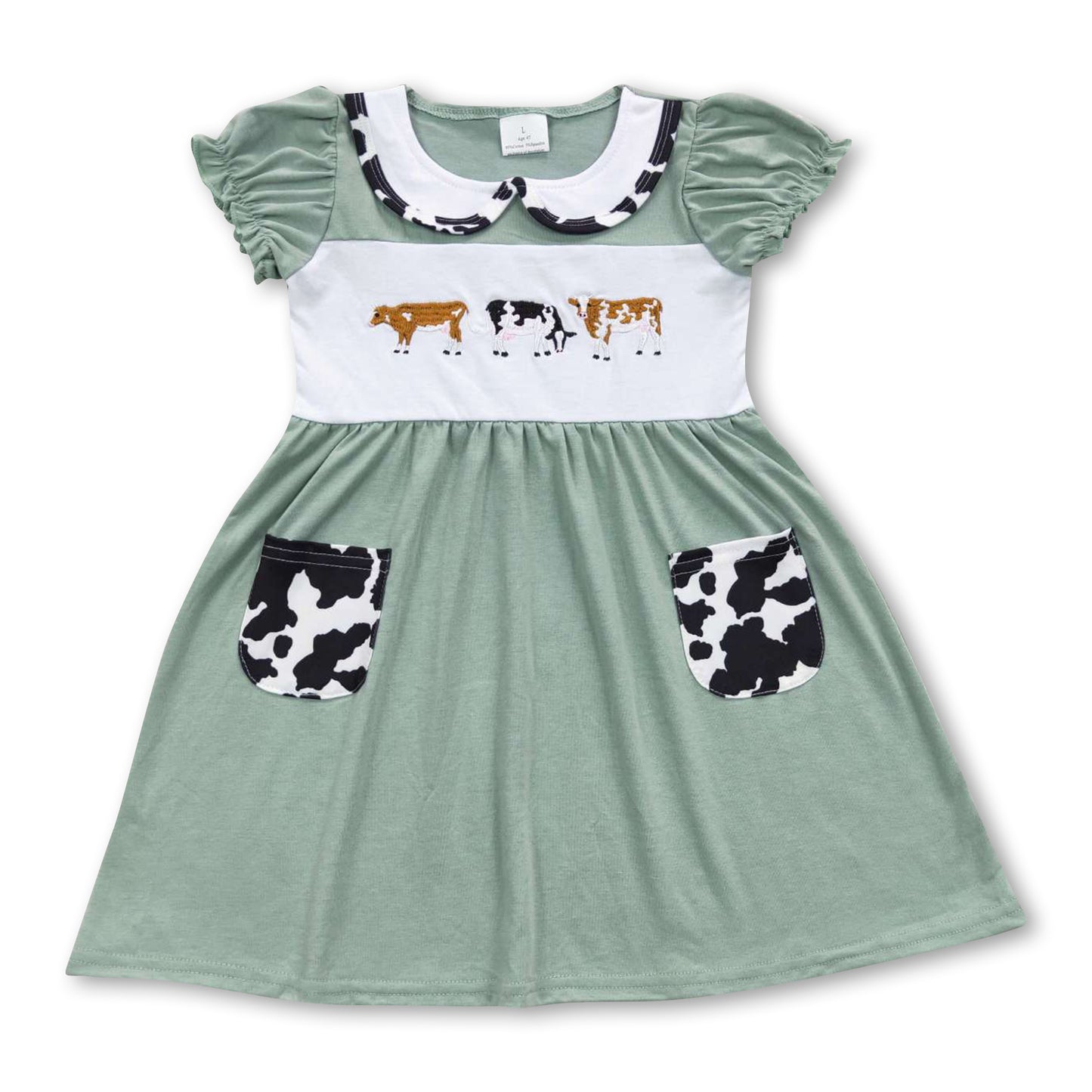 Short sleeves cow print baby girls dresses