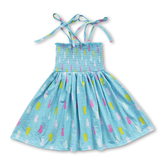 Suspenders elastic blue pineapple baby girls summer dress