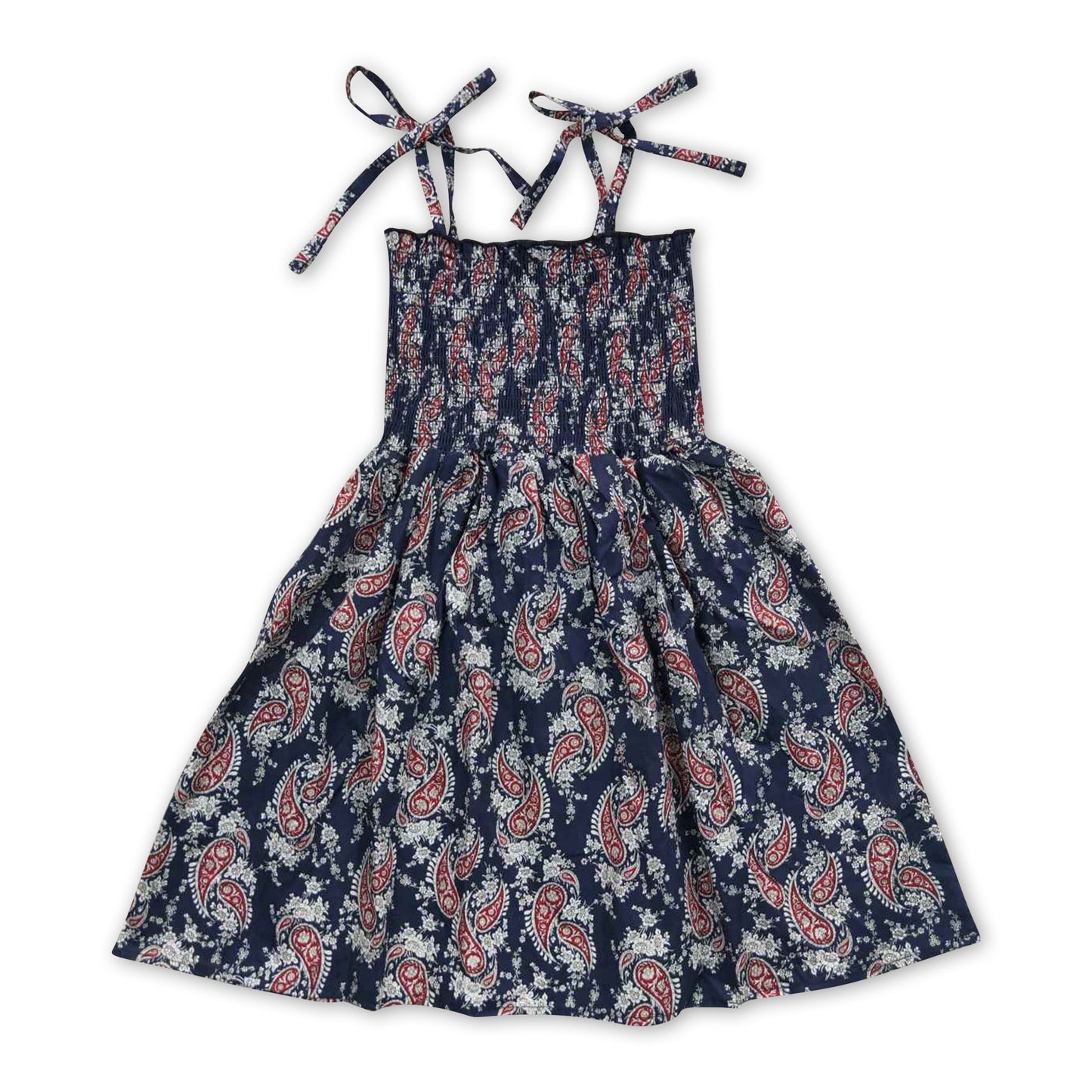 Suspenders elastic blue paisley baby girls summer dresses