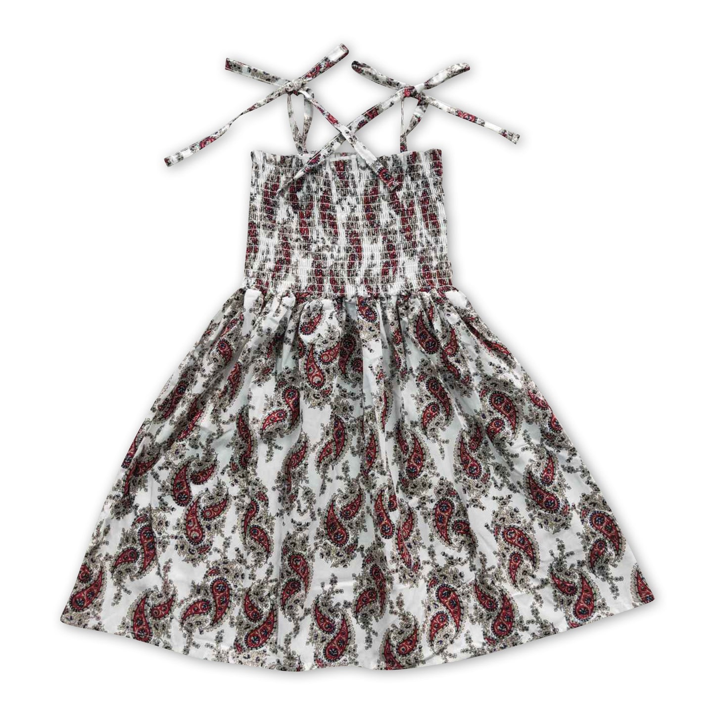 Suspenders elastic red paisley baby girls summer dresses