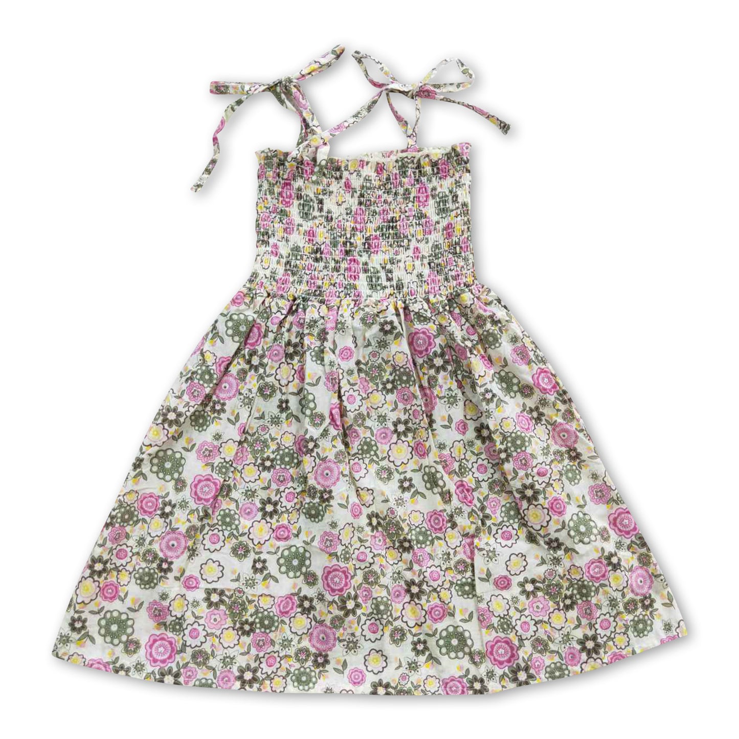 Suspenders elastic pink floral baby girls summer dresses