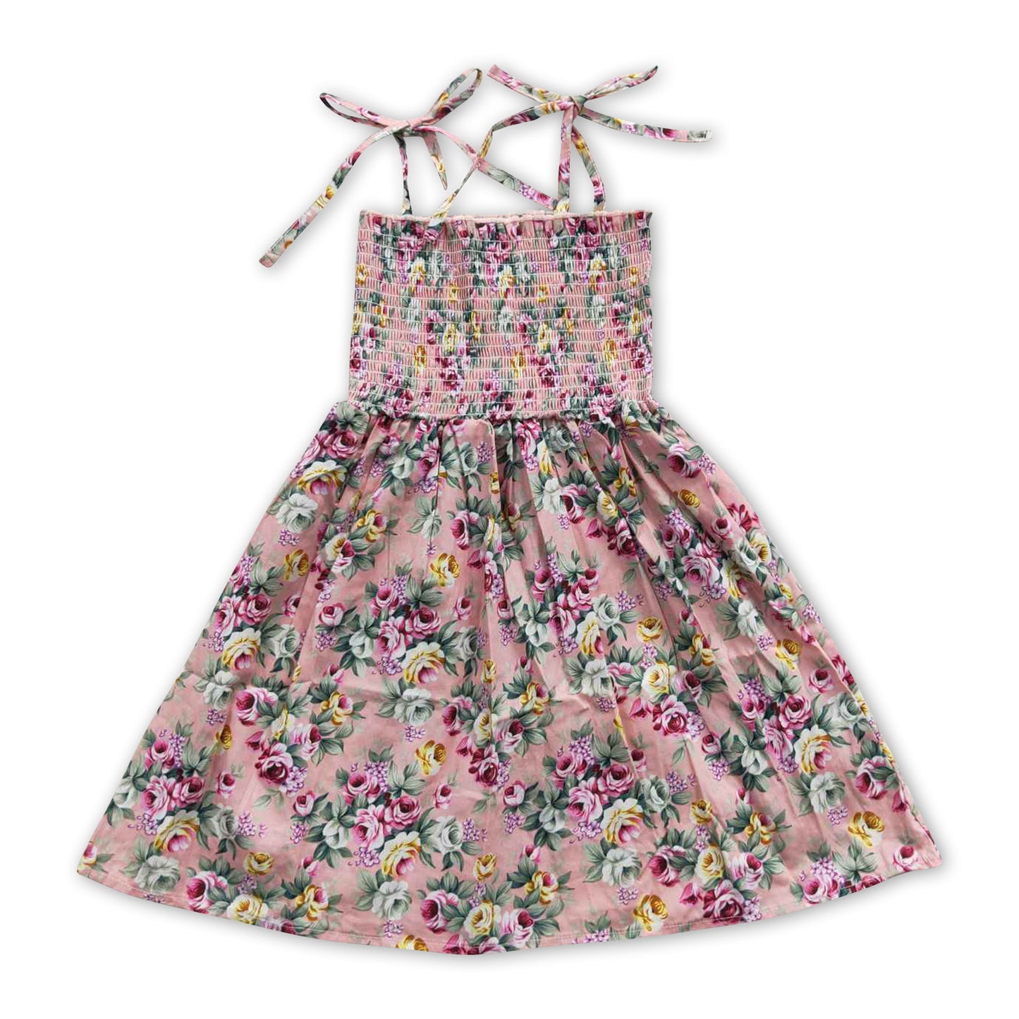 Suspenders elastic pink flower baby girls summer dress