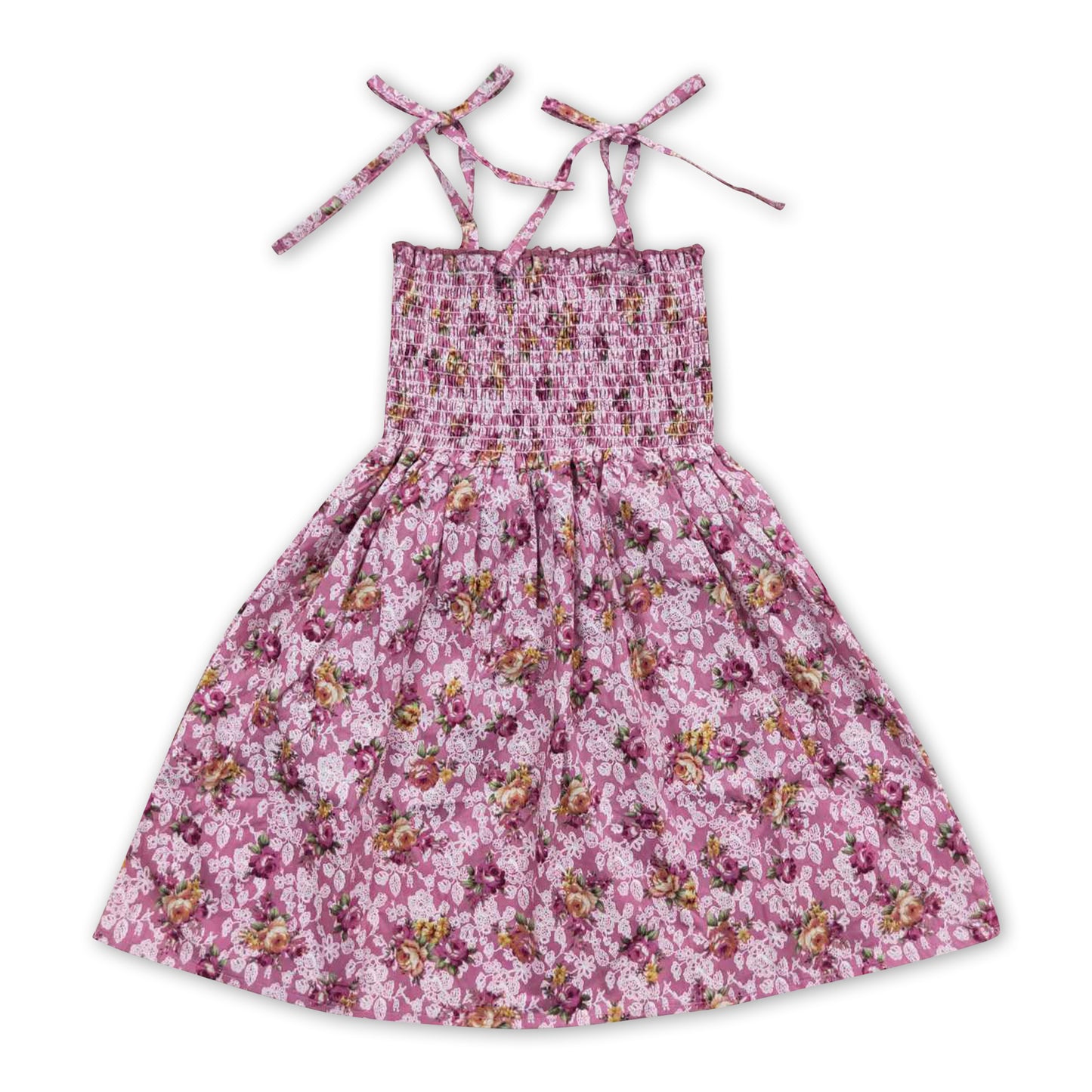 Suspenders elastic hot pink floral baby girls summer dress