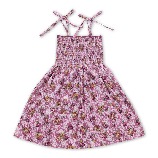 Suspenders elastic hot pink floral baby girls summer dress