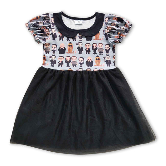 Black tulle short sleeves movie girls dresses