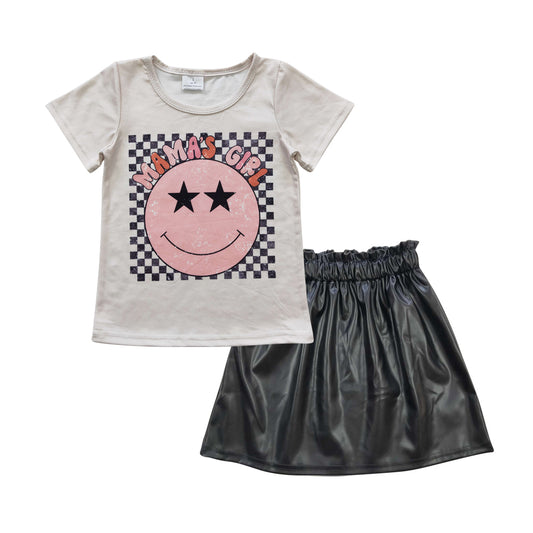 Mama's girl smile shirt leather skirt girls outfits