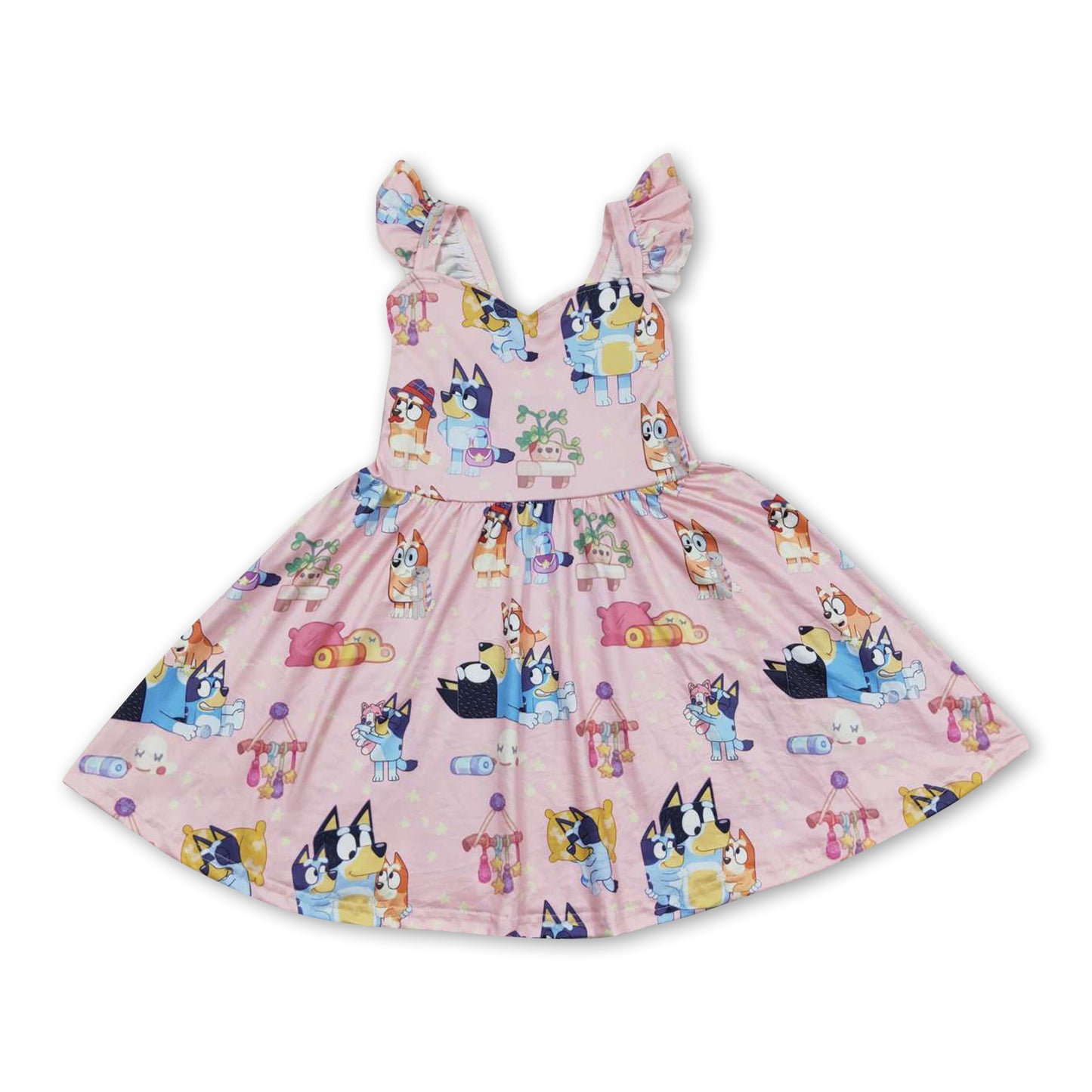 Flutter sleeves dogs baby girls twirl dresses