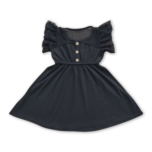 Flutter sleeves black lace baby girls dresses