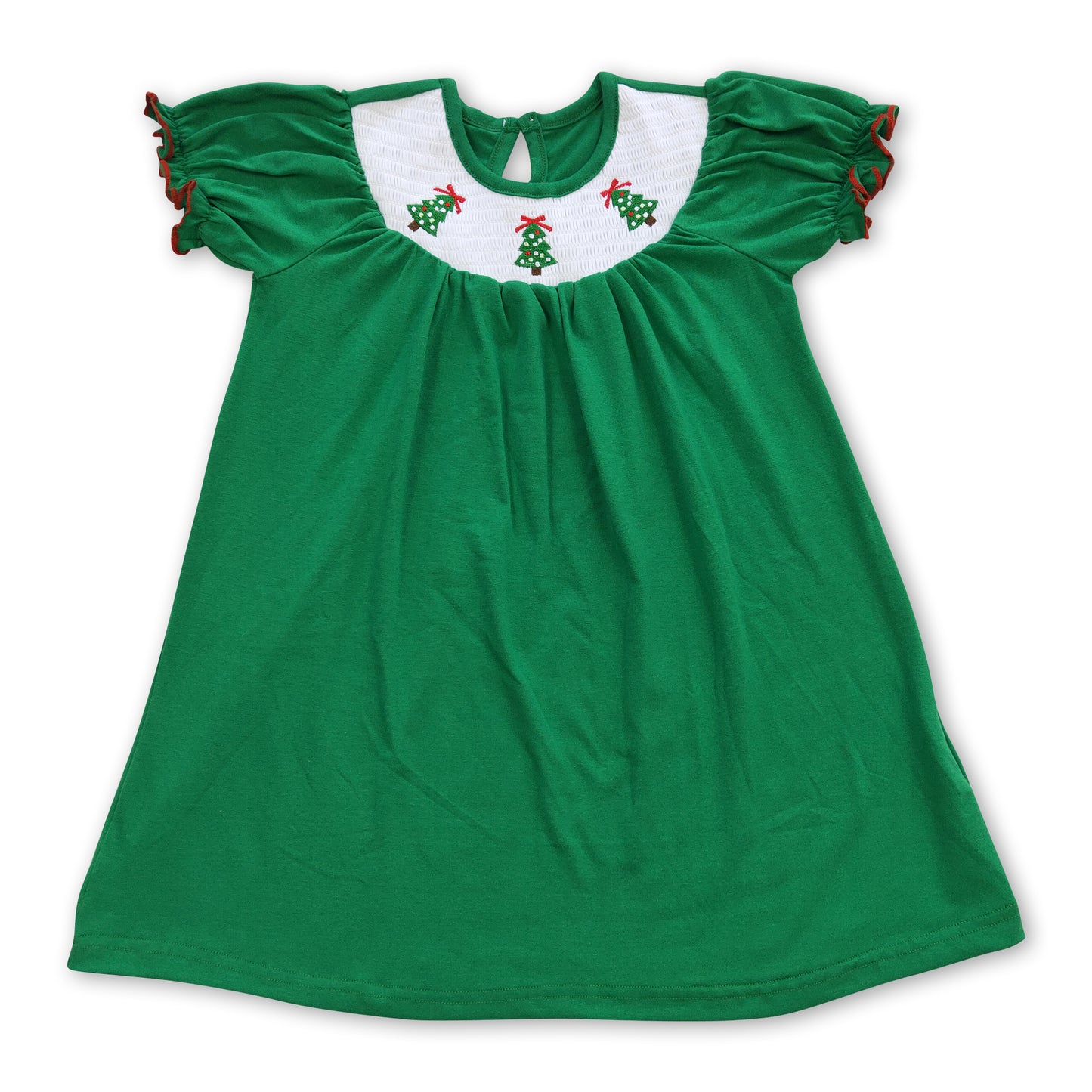 Green Christmas tree smocked kids girls dresses