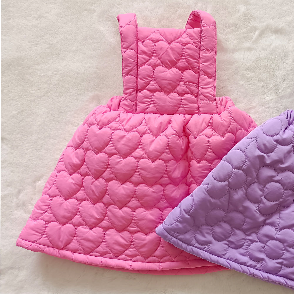 Pink heart thick kids girls winter strap dress