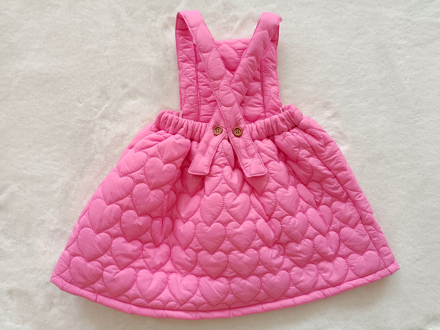 Pink heart thick kids girls winter strap dress