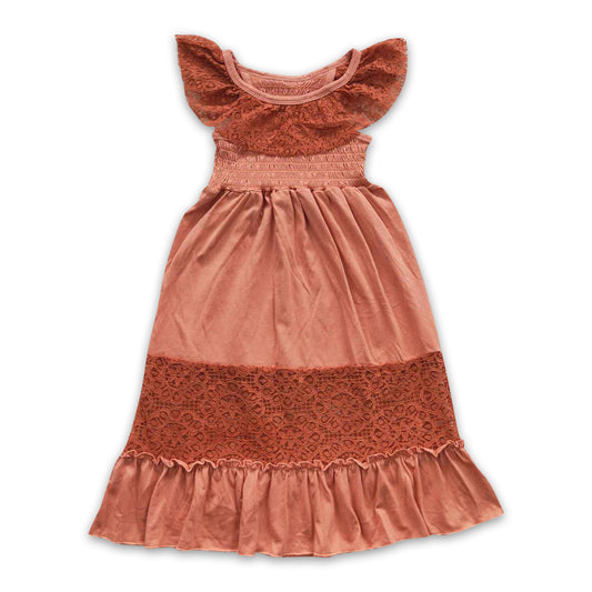 Orange lace cotton elastic kids girls dresses