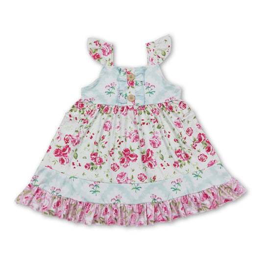 Flutter sleeves floral ruffle baby girls dresses