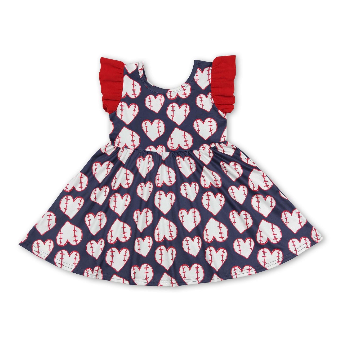 Red flutter sleeves baseball baby girls dresses