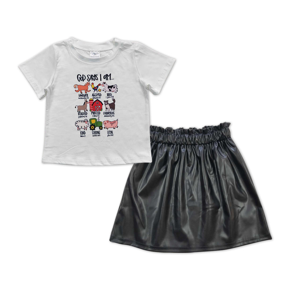 God says I am top black skirt girls clothing set