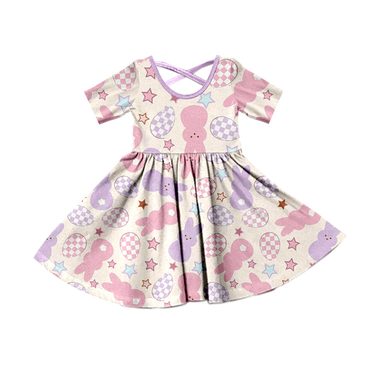 Short sleeves bunny eggs baby girls easter dresses